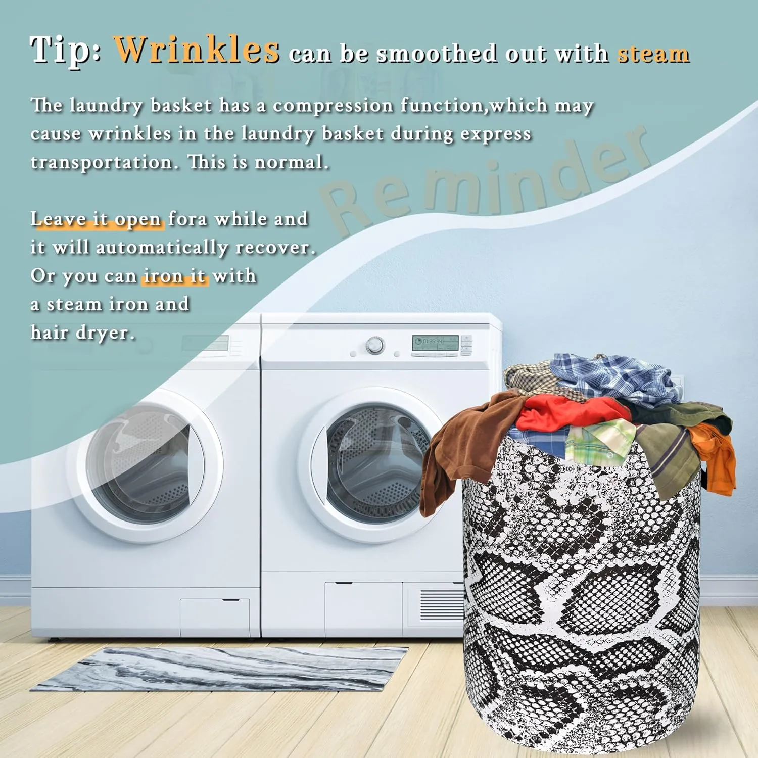 Grey White Snake Texture Laundry Hamper Snake Colorful Laundry Basket With Handles Foldable Oxford Cloth Tote Bag Clothes Toy Storage Bucket 18.9x16.5 Inch For Bathroom/Laundry/Bedroom