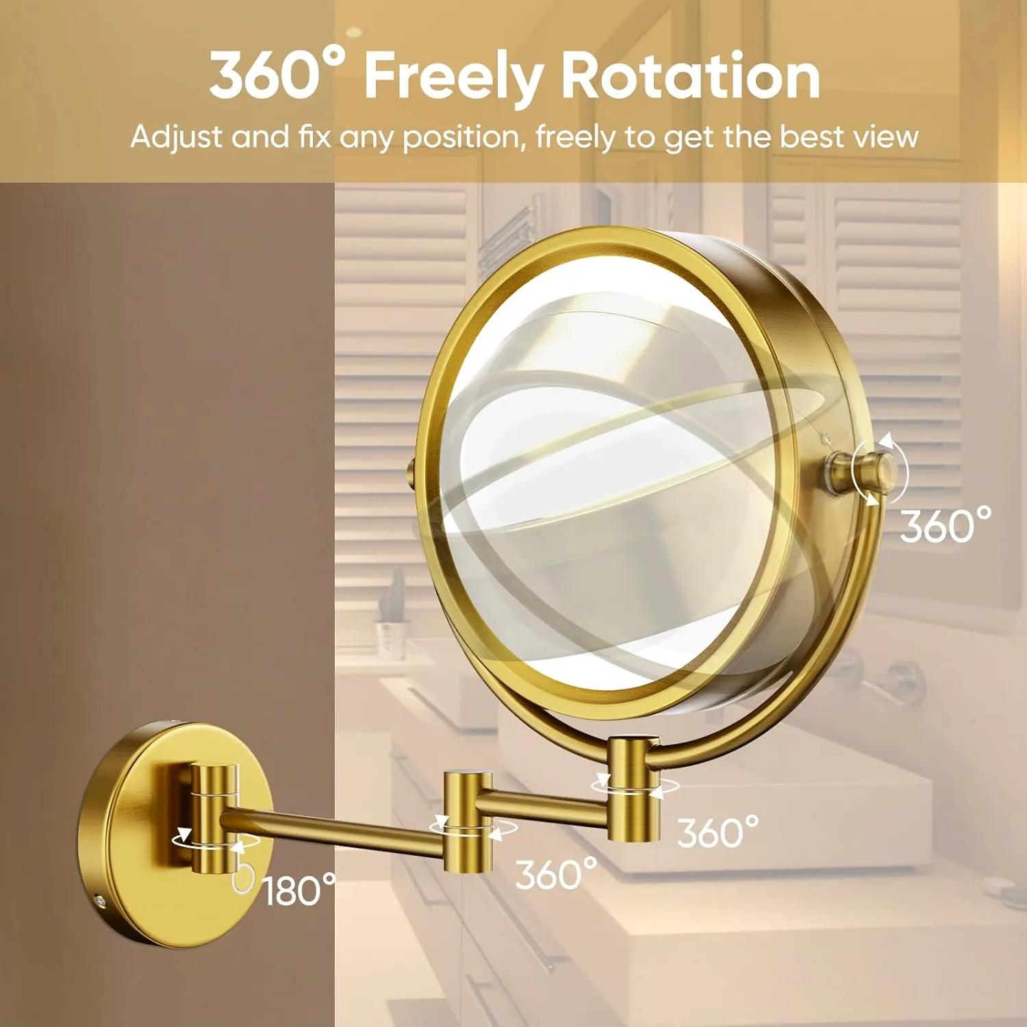 GURUN 8.5 Inch Magnifying Makeup Mirror with 3 Tones Dimmable LED Lights Double Sided Touch Control Wall Mounted Vanity Mirror for Bathroom with 10X Magnification M1809DGJ-T (Brushed Gold/10X)
