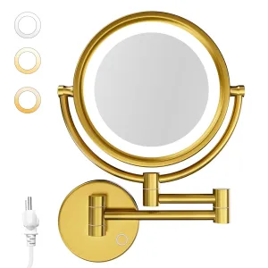 GURUN 8.5 Inch Magnifying Makeup Mirror with 3 Tones Dimmable LED Lights Double Sided Touch Control Wall Mounted Vanity Mirror for Bathroom with 10X Magnification M1809DGJ-T (Brushed Gold/10X)
