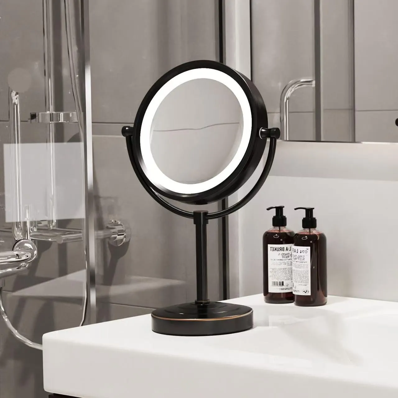 GURUN 8.5 Inch Rechargeable Tabletop LED Lighted Makeup Mirror with 10x Magnification 4500mAh Battery Double Sided Vanity Mirror Oil-Rubbed Bronze M2208DO(8.5in,10x)