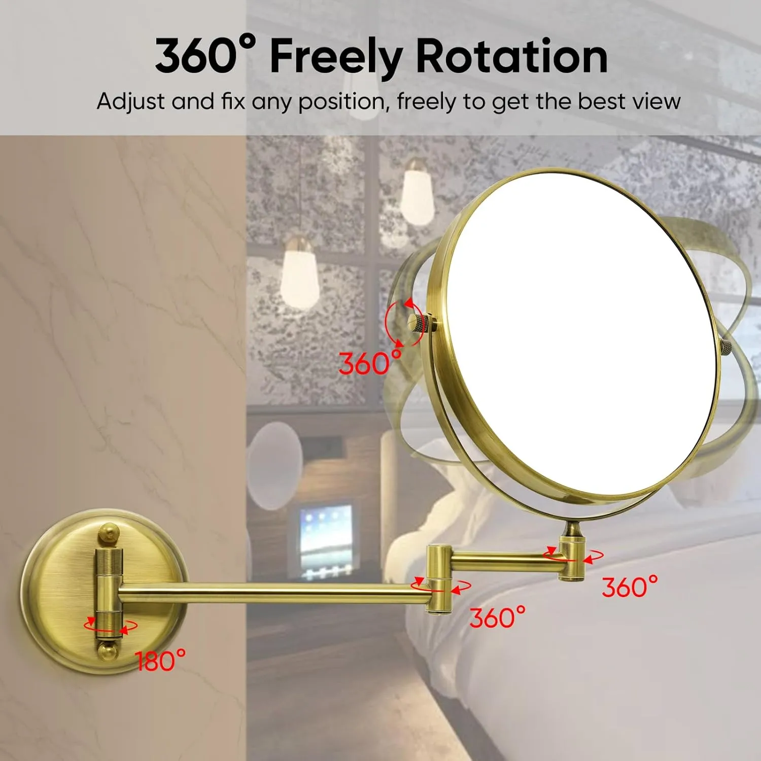 GURUN 8" Wall Mounted Makeup Mirror with 10X Magnification,Two-Sided Swivel Bathroom Mirror,Antique Satin Brass Finish M1306K(8in,10x)
