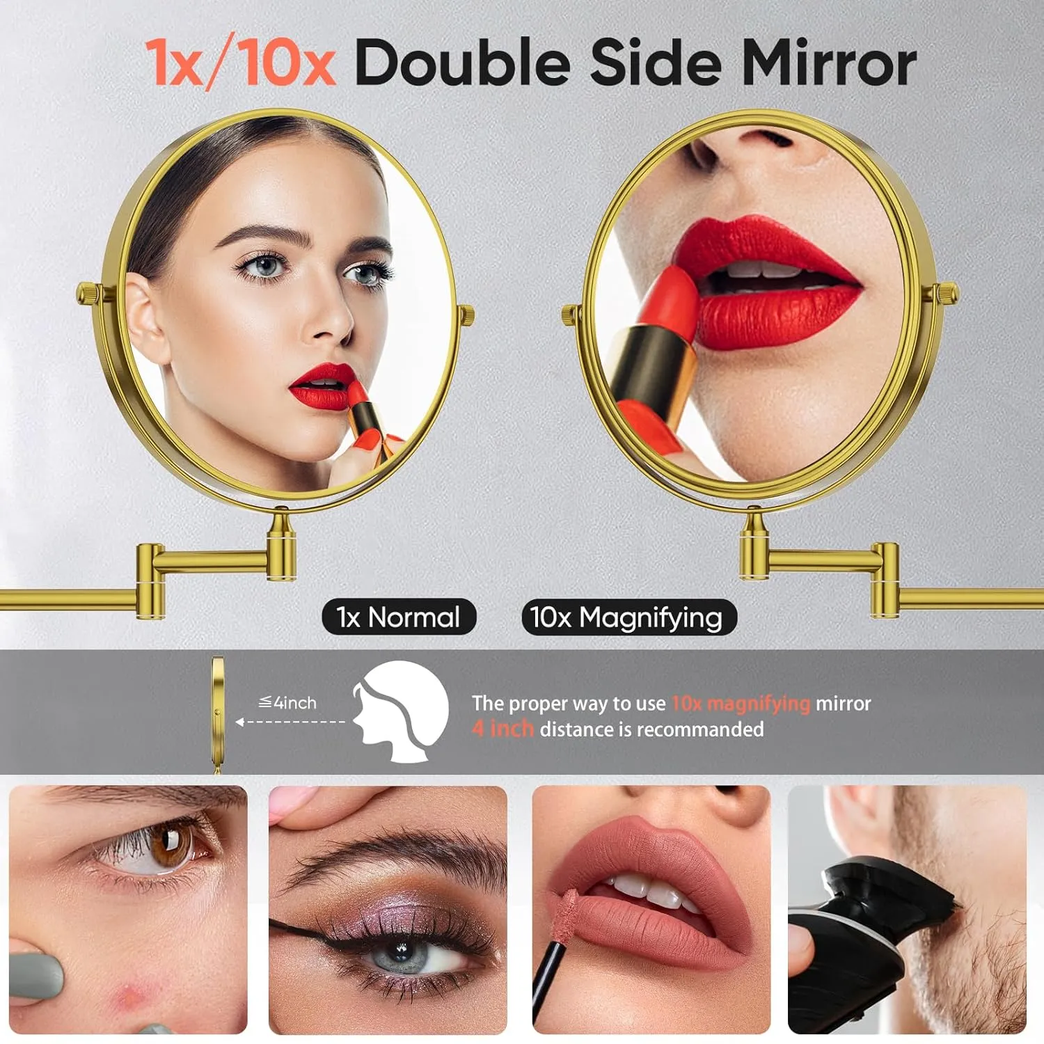GURUN 8" Wall Mounted Makeup Mirror with 10X Magnification,Two-Sided Swivel Bathroom Mirror,Brushed Gold Finish M1306GJ(8",10X)