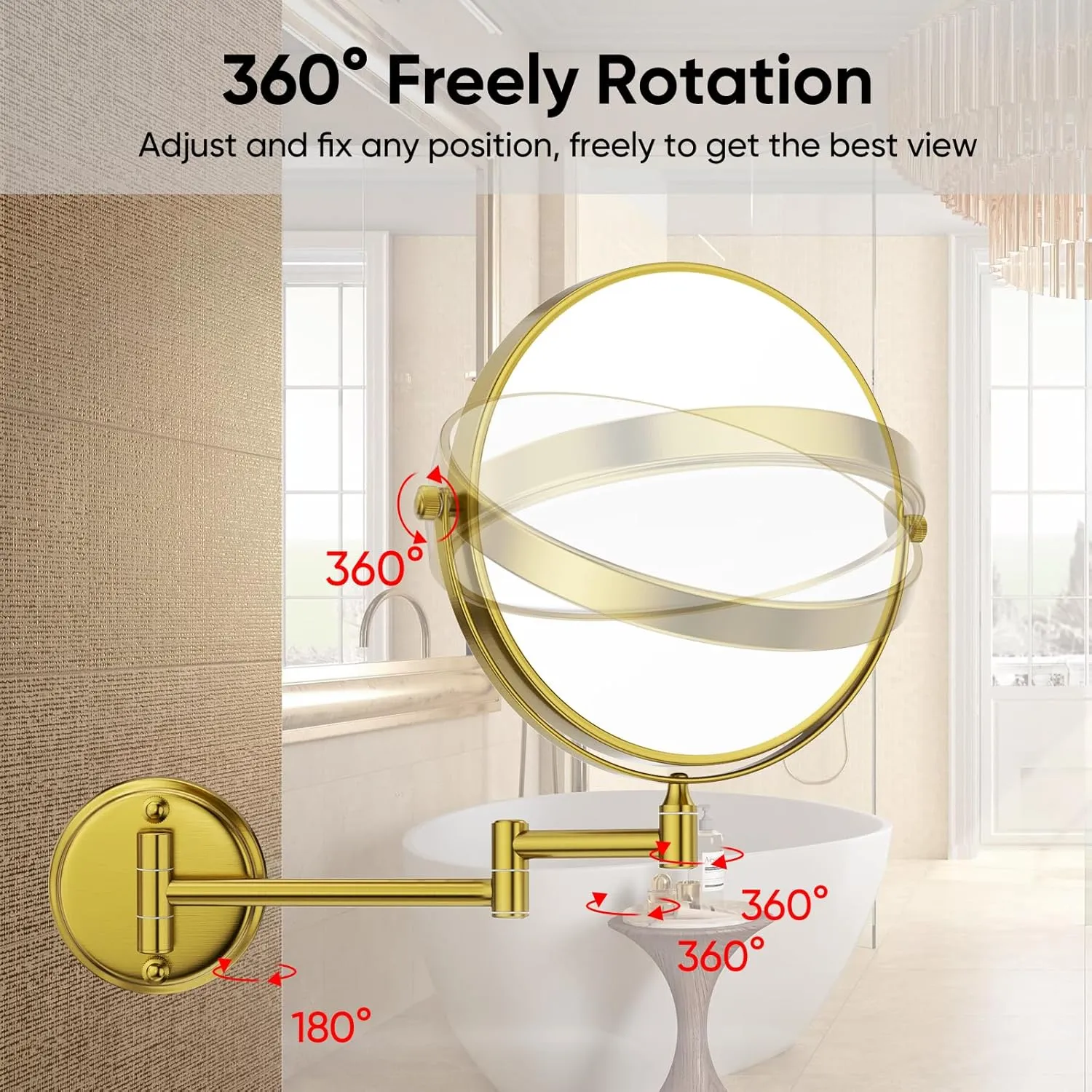 GURUN 8" Wall Mounted Makeup Mirror with 10X Magnification,Two-Sided Swivel Bathroom Mirror,Brushed Gold Finish M1306GJ(8",10X)