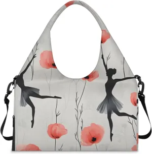 Gym Bag for Women Ballet Floral Duffel Bag with Shoe Compartment and Yoga Mat Holder Portable Weekender Bags Travel Tote Bags