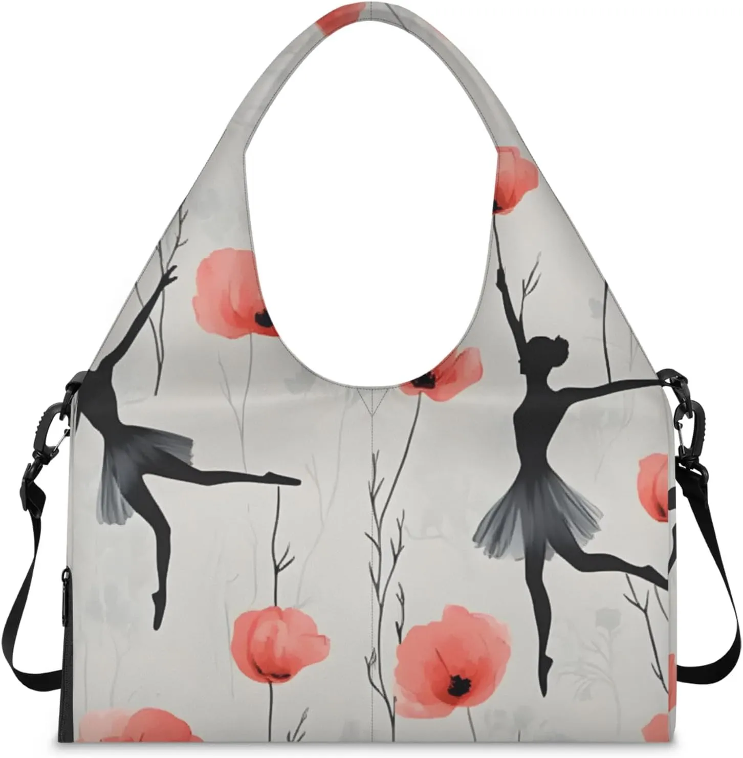 Gym Bag for Women Ballet Floral Duffel Bag with Shoe Compartment and Yoga Mat Holder Portable Weekender Bags Travel Tote Bags