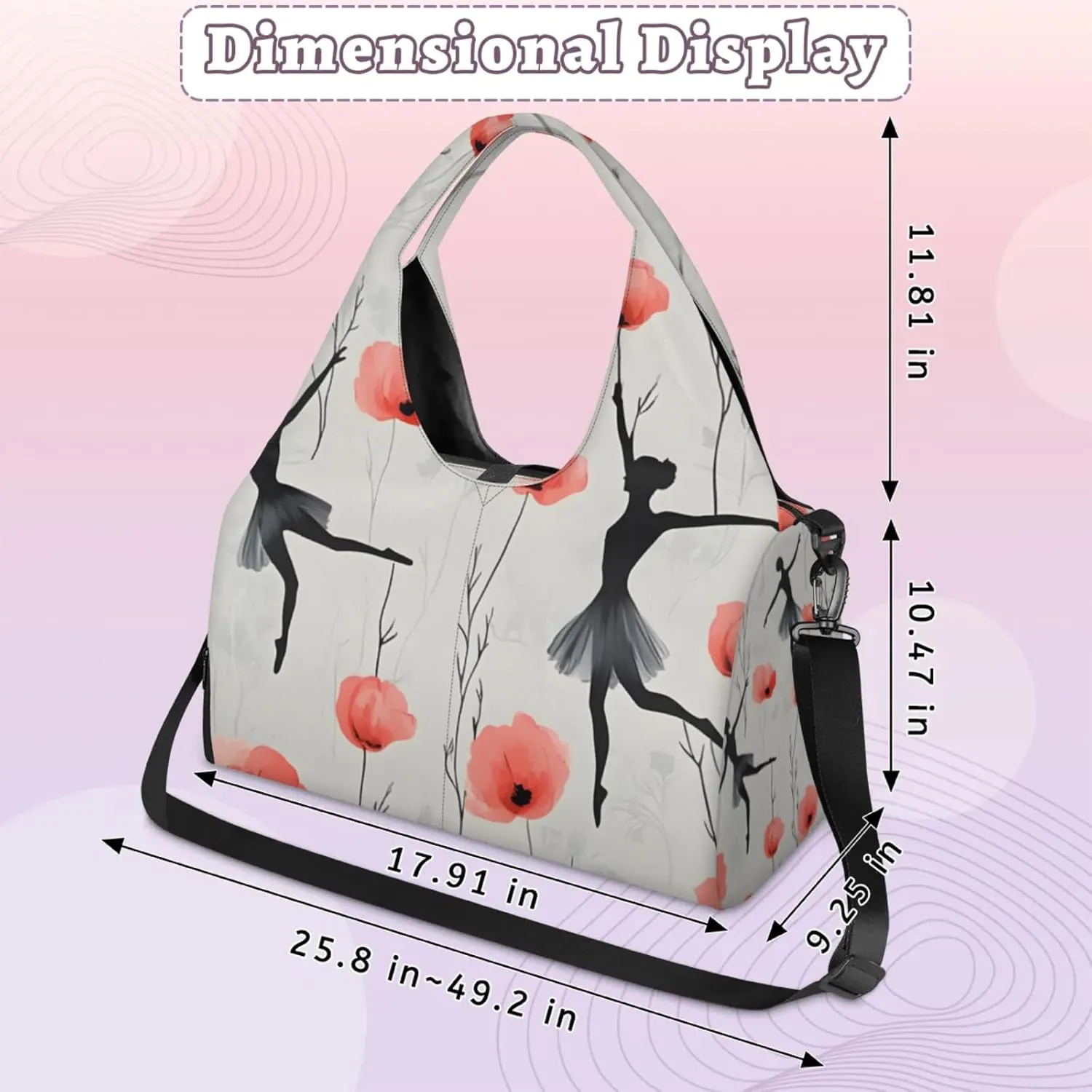 Gym Bag for Women Ballet Floral Duffel Bag with Shoe Compartment and Yoga Mat Holder Portable Weekender Bags Travel Tote Bags
