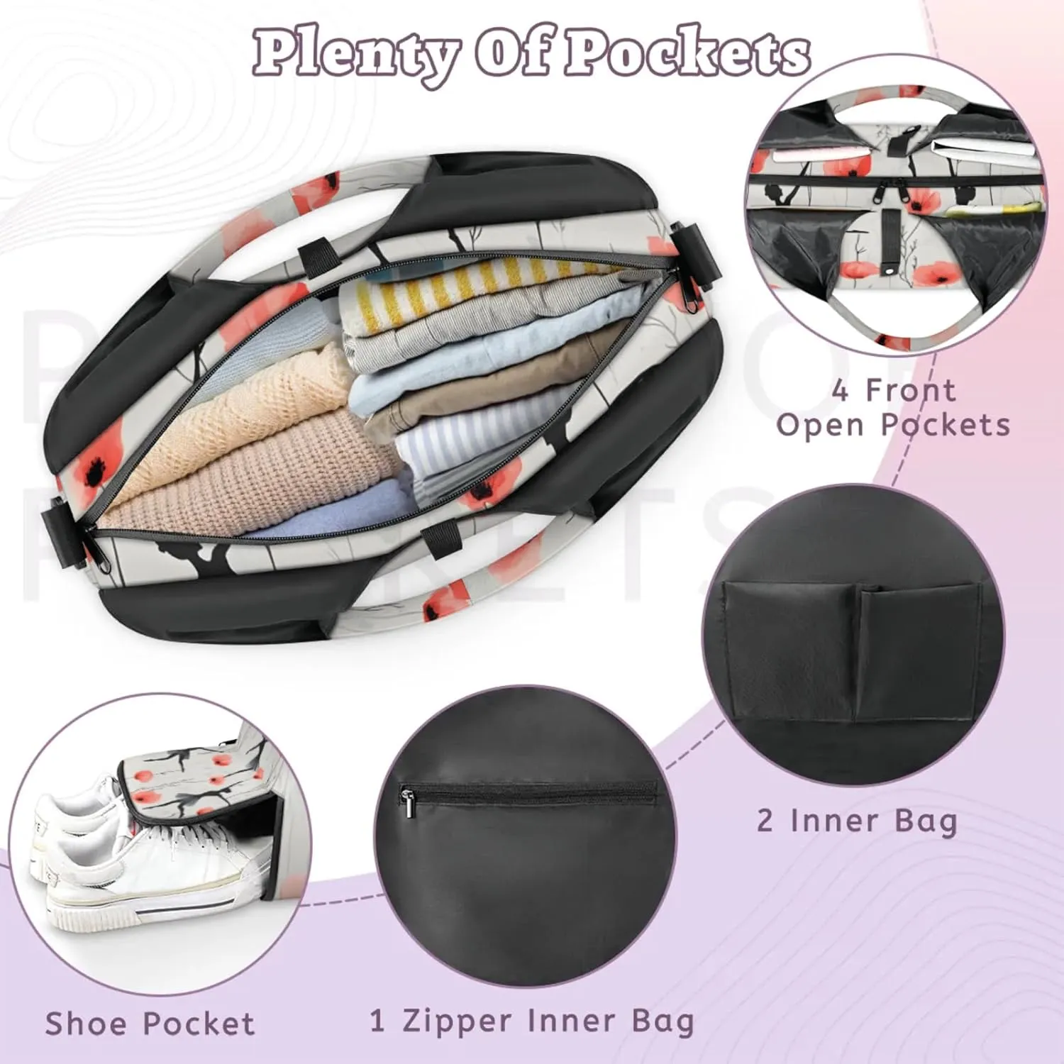 Gym Bag for Women Ballet Floral Duffel Bag with Shoe Compartment and Yoga Mat Holder Portable Weekender Bags Travel Tote Bags