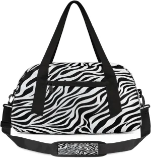 Gym Bag, Zebra Print Duffle Bag for Travel with Zipper Pocket, Waterpoof Foldable Overnight Bag for Women Man