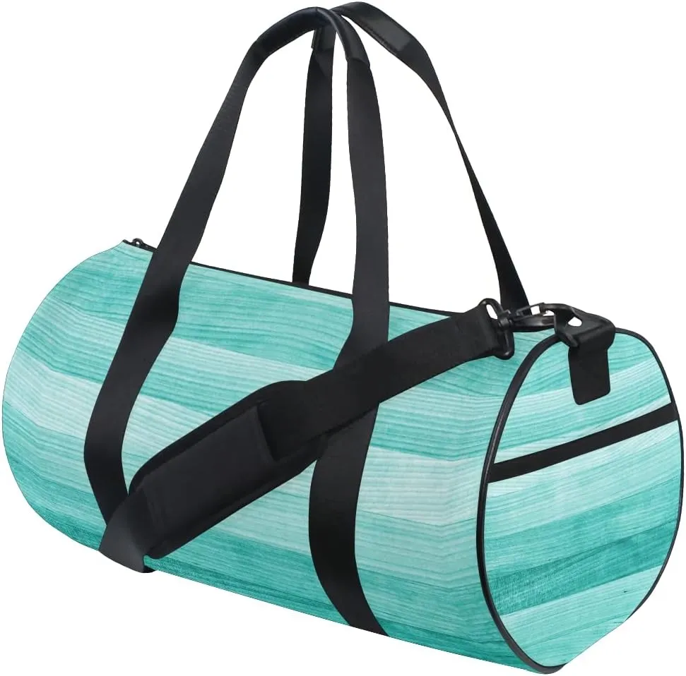 Gym Sports Dance Travel Duffel Bag Teal Turquoise Green Wood Luggage Bag for Weekender Sports Vacation