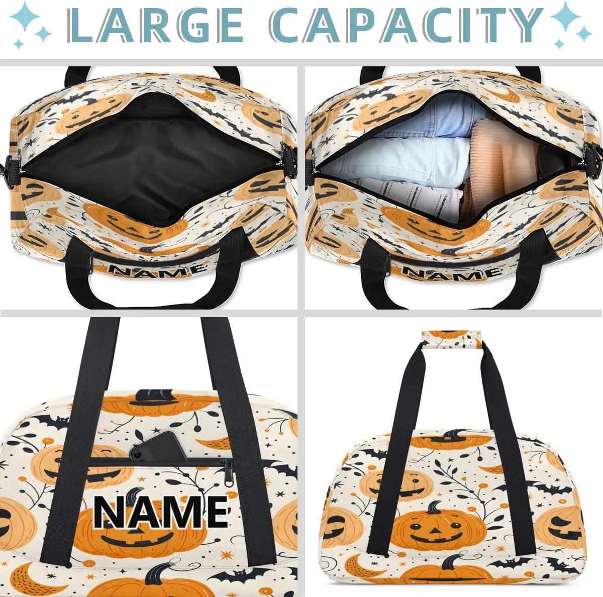 Halloween Mini Gym Bag 18 inch for Women Men Waterproof Custom Halloween Pumpkin Fall Travel Duffel Bag Carry On Overnight Tote Nurse Bag for Work Fitness Hiking