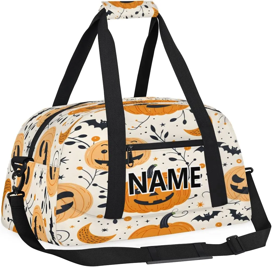 Halloween Mini Gym Bag 18 inch for Women Men Waterproof Custom Halloween Pumpkin Fall Travel Duffel Bag Carry On Overnight Tote Nurse Bag for Work Fitness Hiking