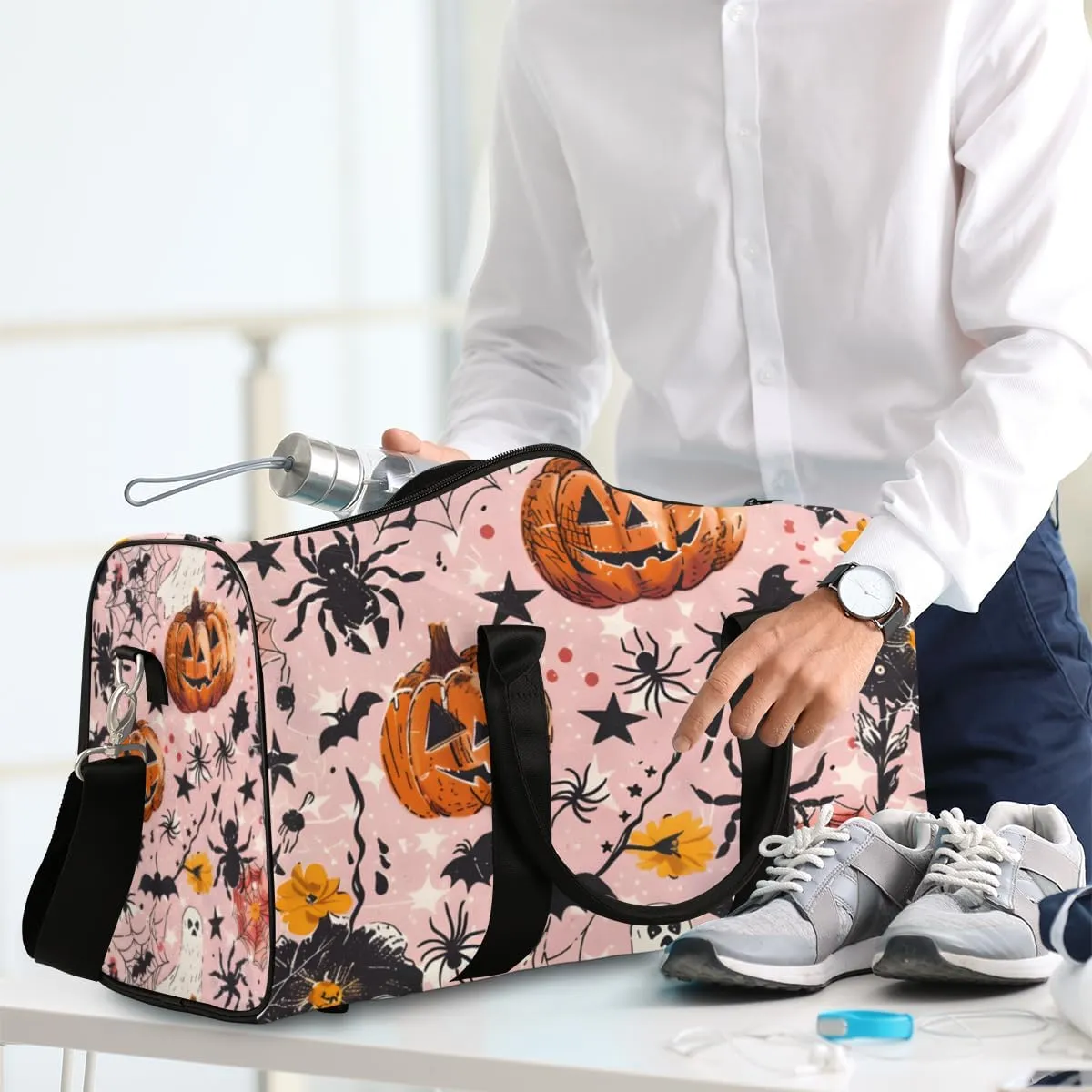 Halloween Theme Travel Duffle Bag for Women Men Gym Duffel Foldable Bag Waterproof Weekender Cool Gothic Duffle Tote