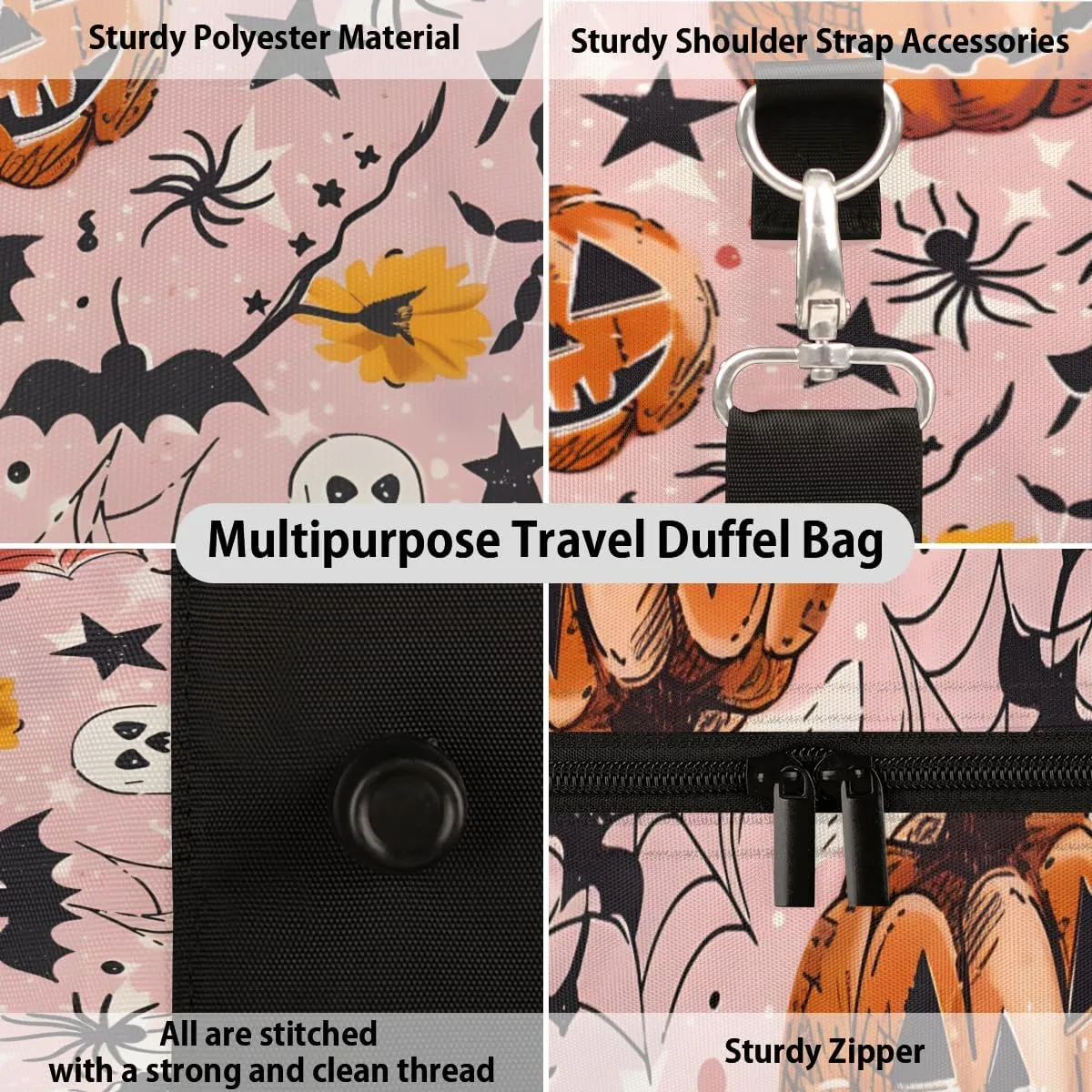 Halloween Theme Travel Duffle Bag for Women Men Gym Duffel Foldable Bag Waterproof Weekender Cool Gothic Duffle Tote