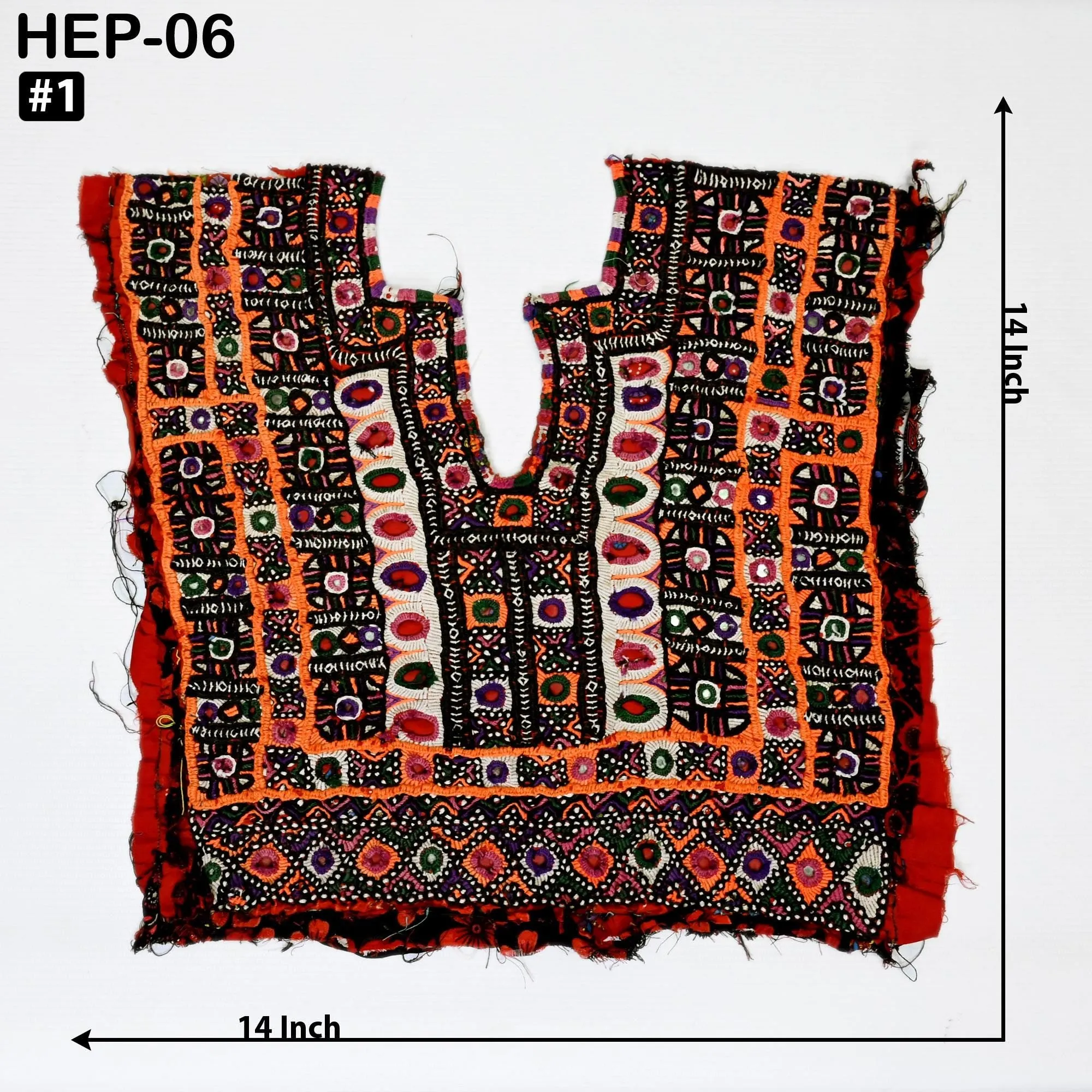 Hand Embroidered New Banjara Neck Yoke, Vintage Kutch Neckline Embellished Indian Tribal Patches for Bags Dress Jacket Boho Cloth Applique