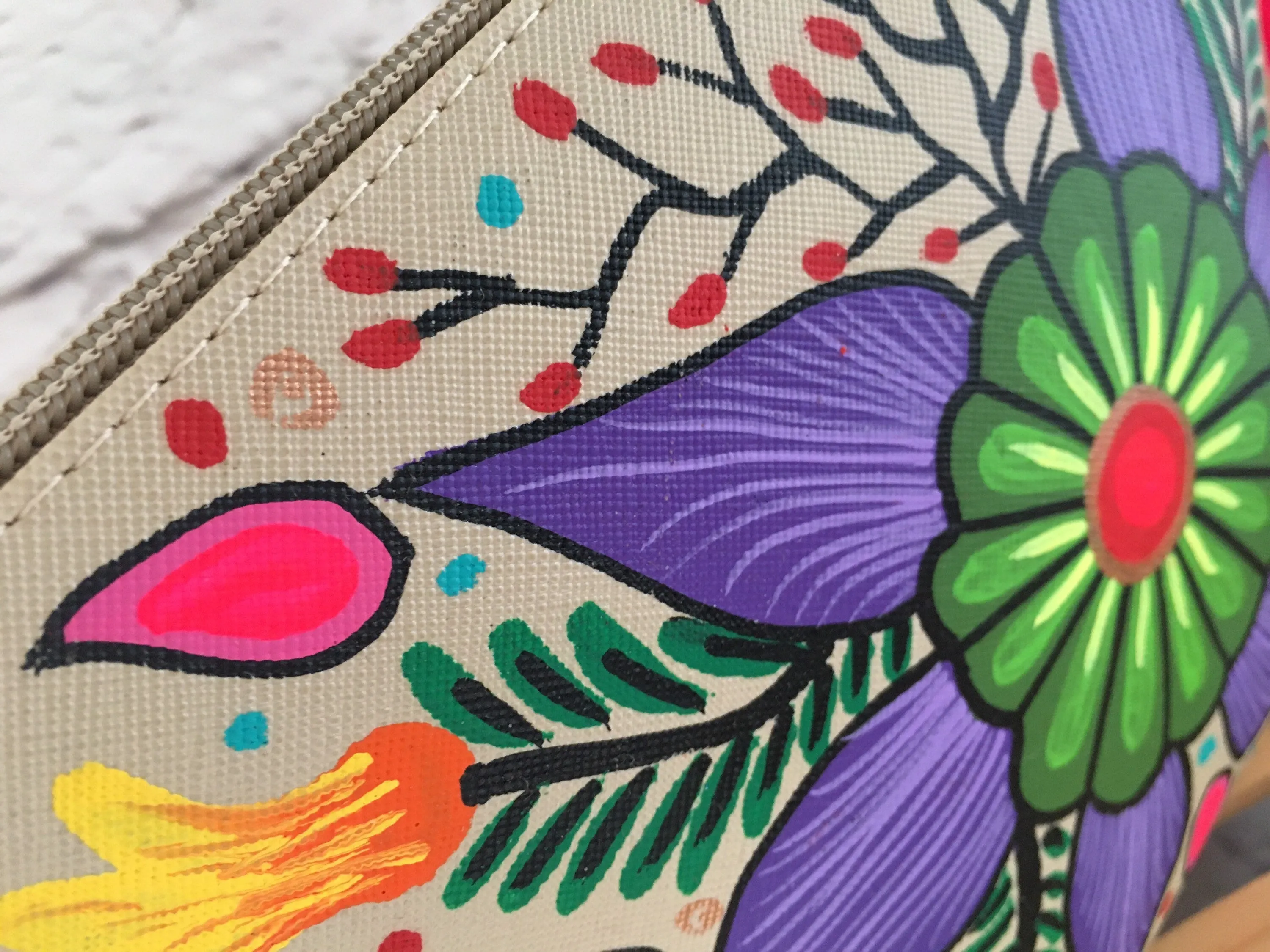 Hand Painted Floral Mexican Cosmetic Bag - Vegan Cruelty Free Makeup Bag - Bohemian Cosmetic Bag - Bolsa Cosmetica - Artesanias