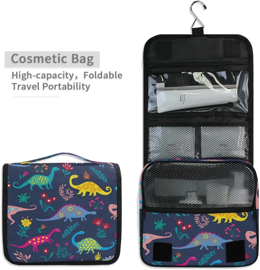 Hanging Toiletry Bag Animal Dinosaur Floral Flower, Makeup Bag Cosmetic Bag Bathroom Travel Organizer Large for Women Girls