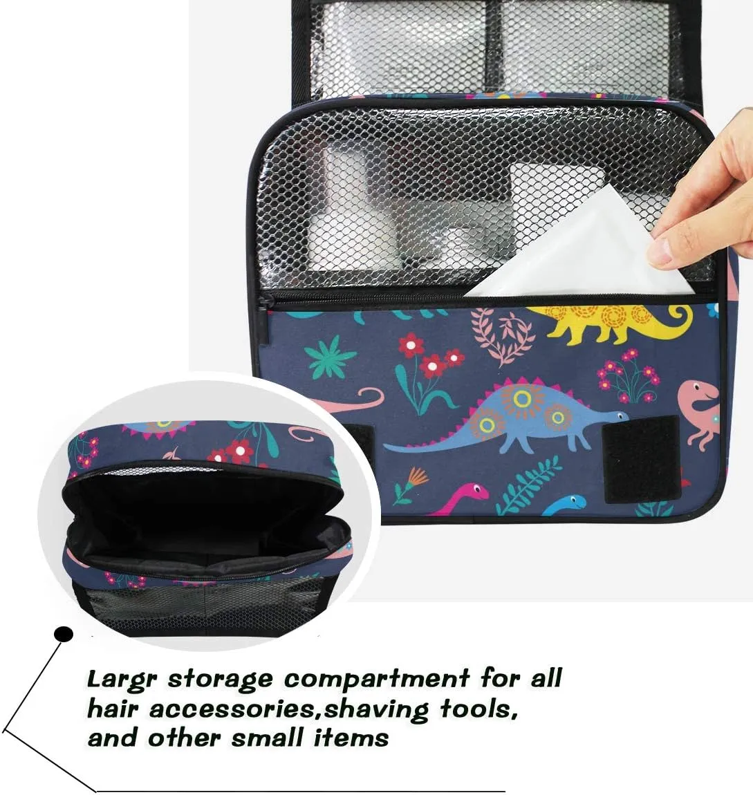 Hanging Toiletry Bag Animal Dinosaur Floral Flower, Makeup Bag Cosmetic Bag Bathroom Travel Organizer Large for Women Girls