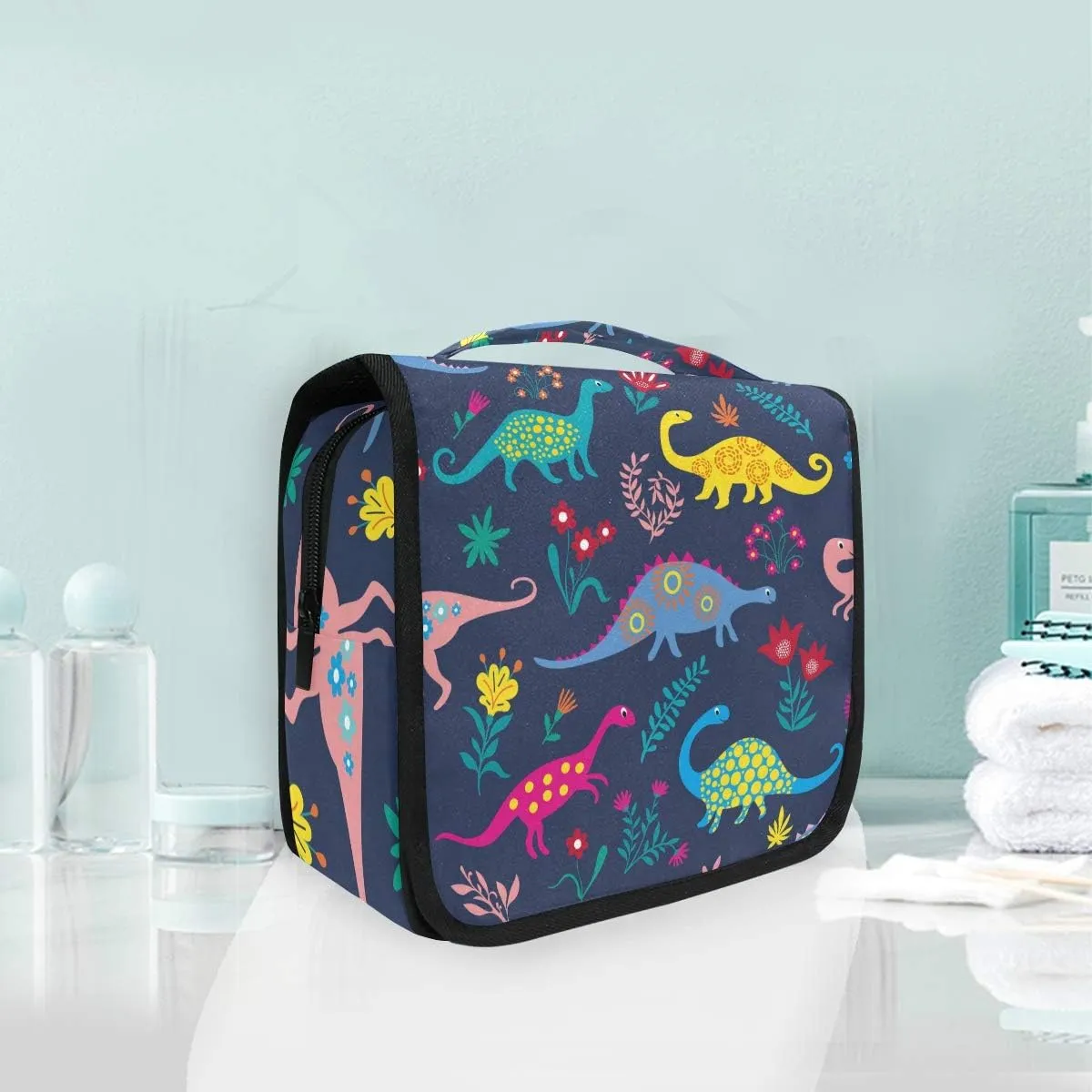 Hanging Toiletry Bag Animal Dinosaur Floral Flower, Makeup Bag Cosmetic Bag Bathroom Travel Organizer Large for Women Girls