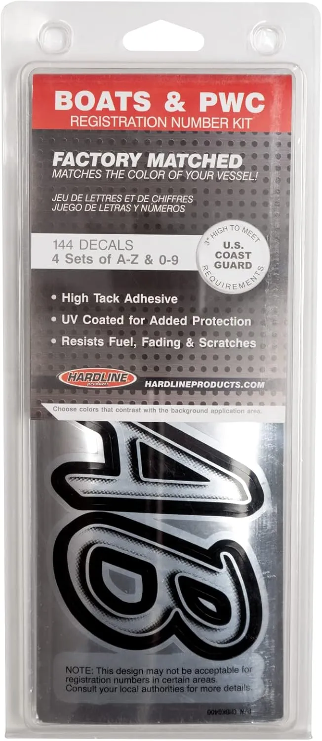 Hardline Products Series 400 Factory Matched 3-Inch Boat & PWC Registration Number Kit, Chrome/Black - CHBKG400