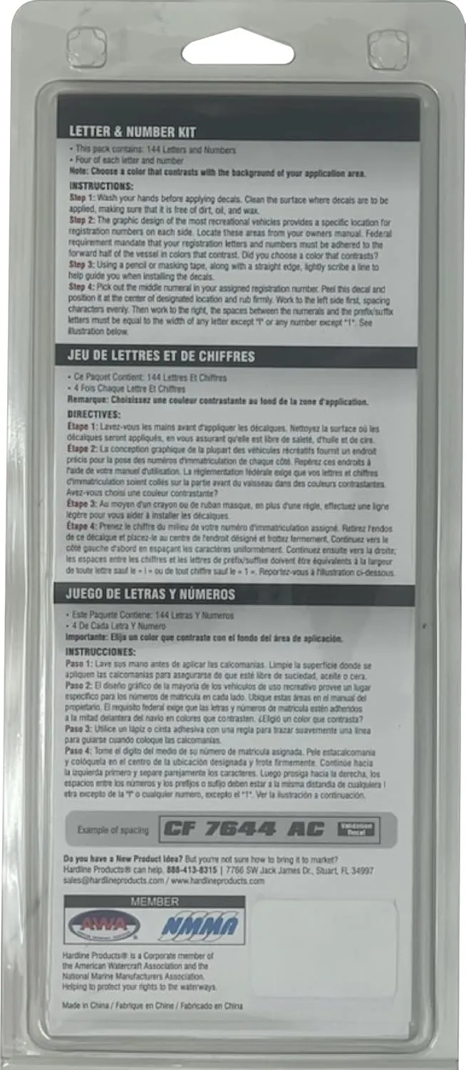Hardline Products Series 400 Factory Matched 3-Inch Boat & PWC Registration Number Kit, Chrome/Black - CHBKG400