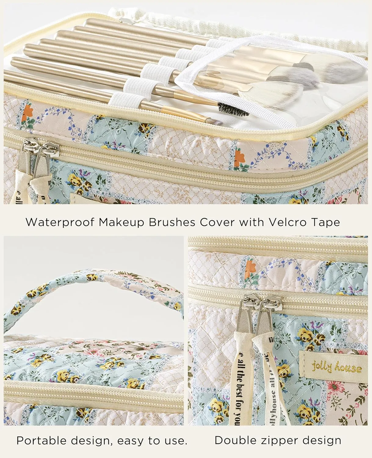 HBselect 2Pcs Double Layer Travel Coquette Quilted Makeup Bag - Aesthetic Cute Kawaii Cherry Toiletry Bags for Women Girls
