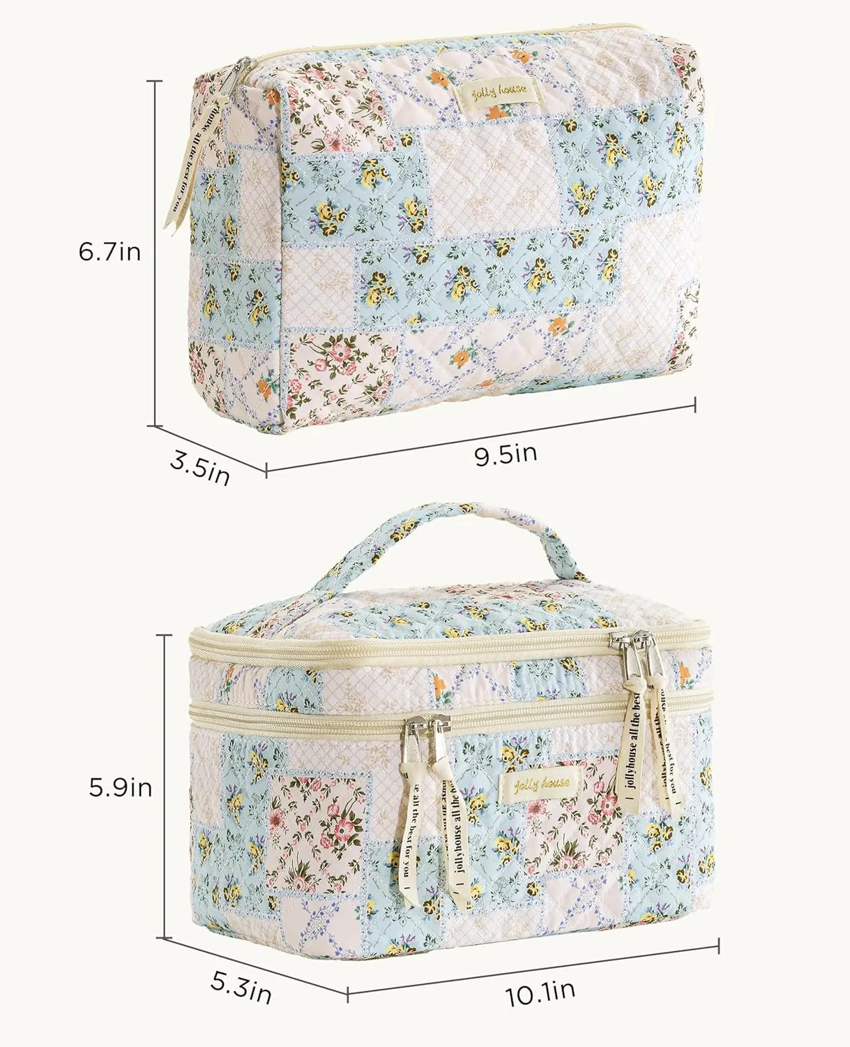 HBselect 2Pcs Double Layer Travel Coquette Quilted Makeup Bag - Aesthetic Cute Kawaii Cherry Toiletry Bags for Women Girls