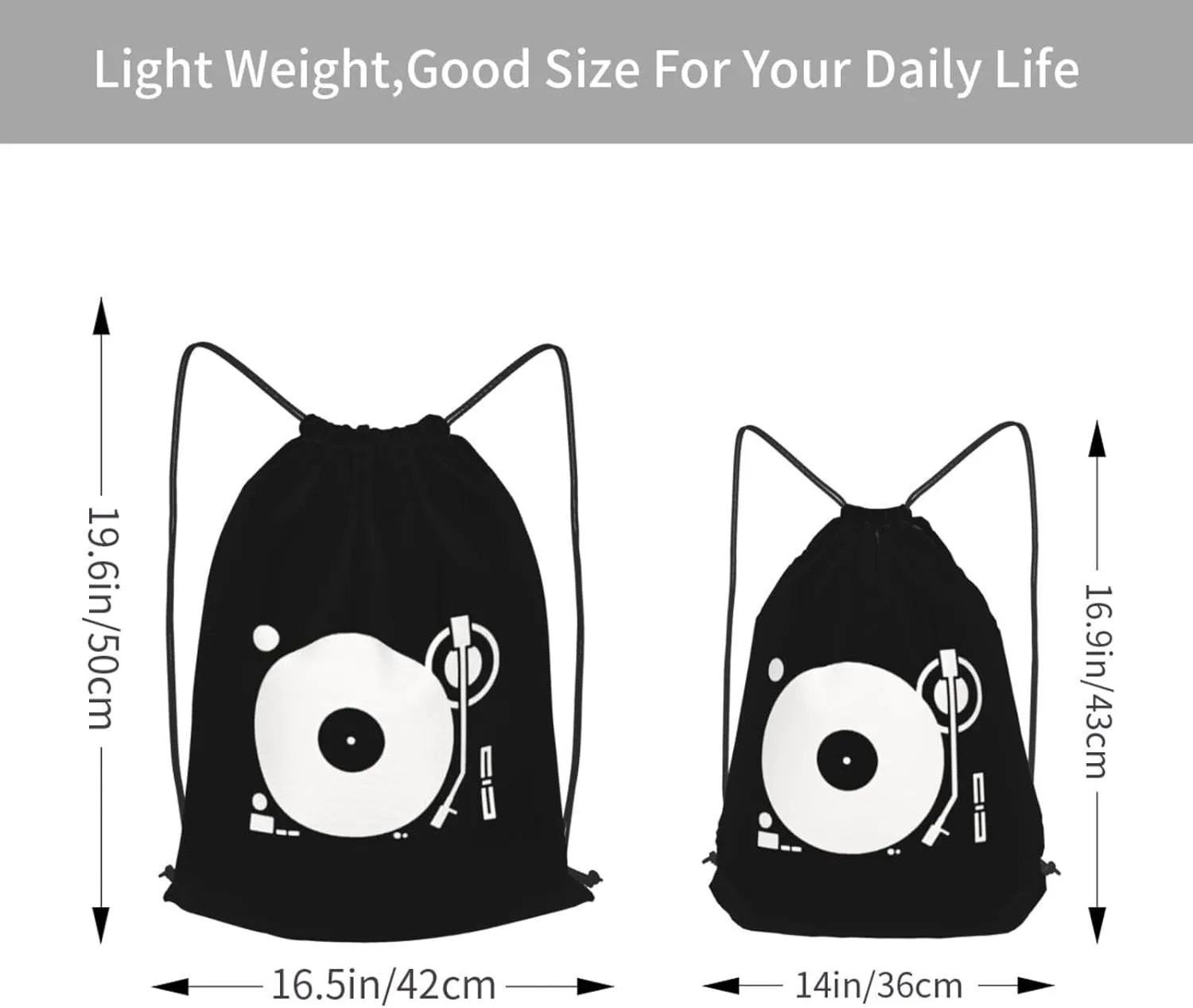 Headphones Record Disc Platter Disk Dj Play Vinyl Drawstring Backpack Bag Sport Gym Sackpack for Men Women (Black)