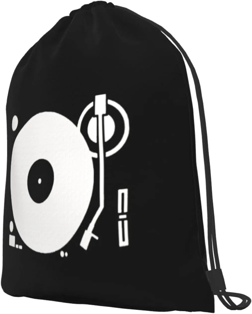 Headphones Record Disc Platter Disk Dj Play Vinyl Drawstring Backpack Bag Sport Gym Sackpack for Men Women (Black)