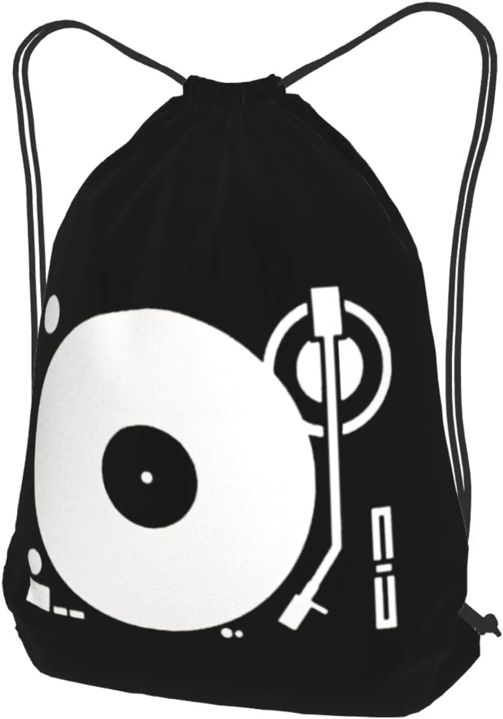 Headphones Record Disc Platter Disk Dj Play Vinyl Drawstring Backpack Bag Sport Gym Sackpack for Men Women (Black)