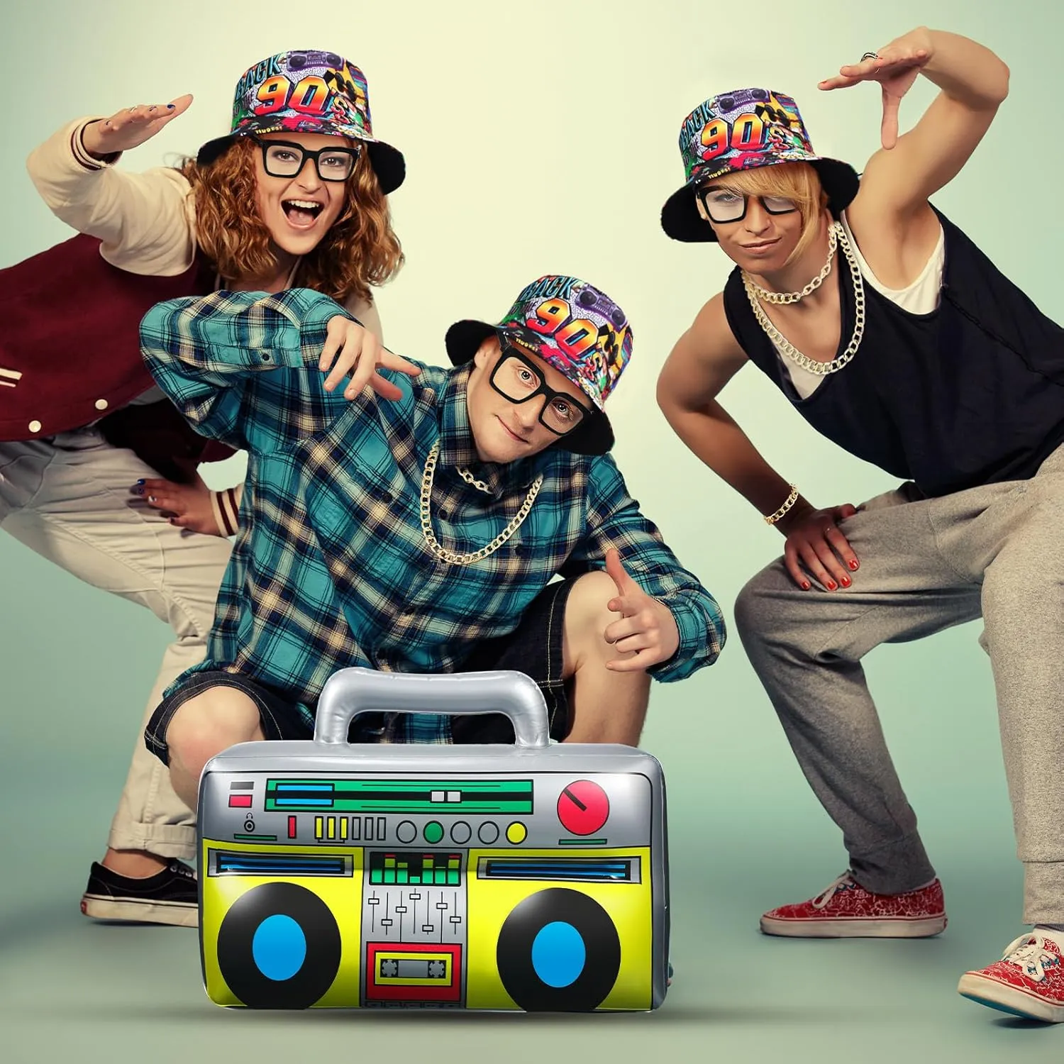 Hicarer 6 Pieces Hip Hop Costumes 80s/90s Outfits Accessories for Women Men Rapper DJ Costume Halloween Cosplay