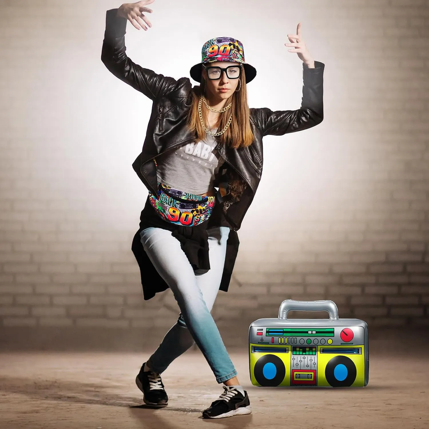 Hicarer 6 Pieces Hip Hop Costumes 80s/90s Outfits Accessories for Women Men Rapper DJ Costume Halloween Cosplay