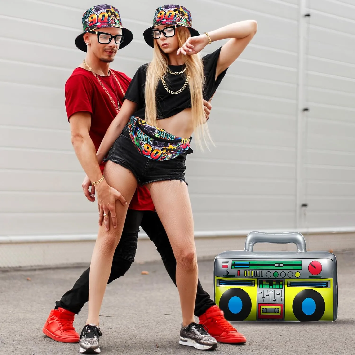 Hicarer 6 Pieces Hip Hop Costumes 80s/90s Outfits Accessories for Women Men Rapper DJ Costume Halloween Cosplay