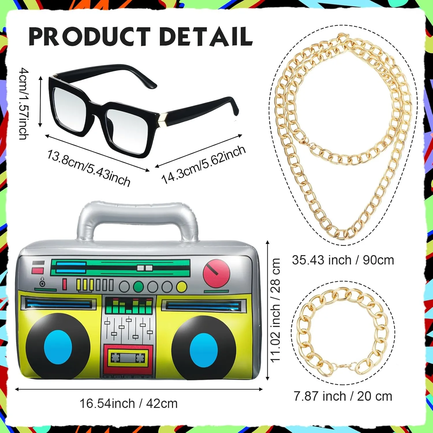 Hicarer 6 Pieces Hip Hop Costumes 80s/90s Outfits Accessories for Women Men Rapper DJ Costume Halloween Cosplay
