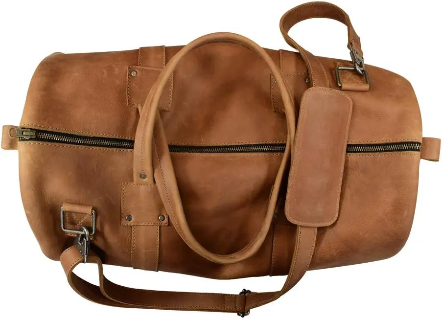 Hide & Drink, Luggage Duffle Bag with Detachable Shoulder Strap, Inner Keyring Holder, Messenger Bag, Travel Bag, Full Grain Leather, Handmade, Single Malt Mahogany