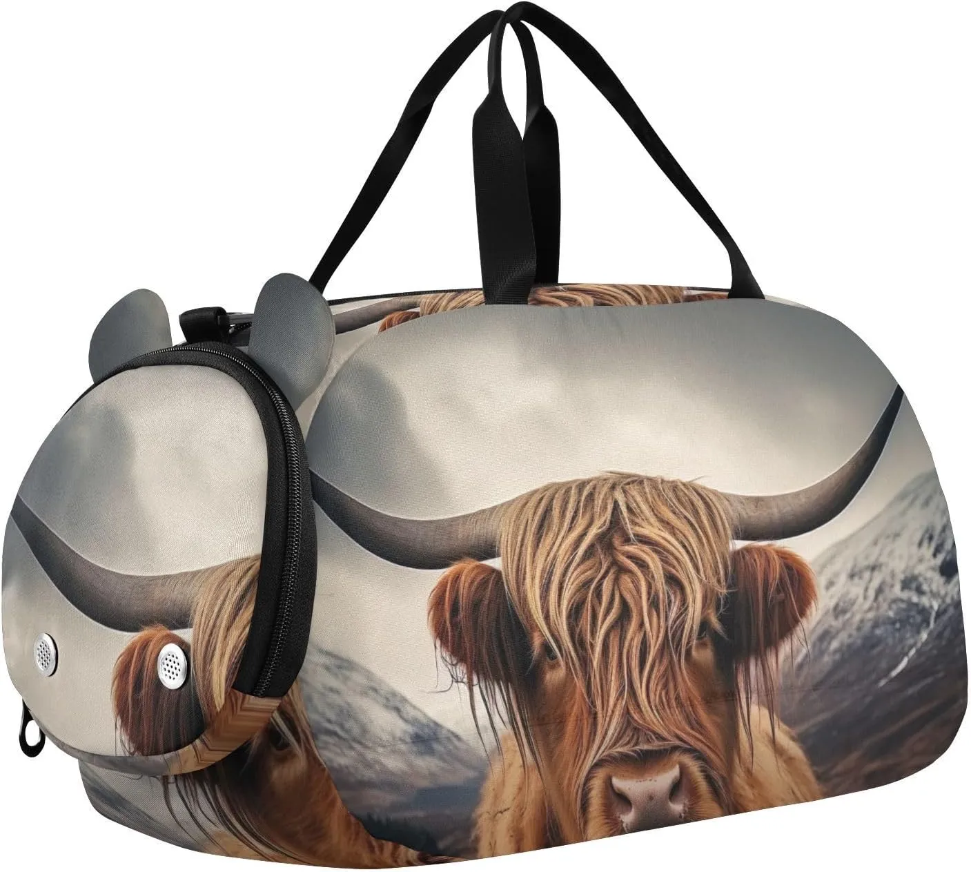 Highland Cow Duffle Bag for Girl, Sports Duffle Gym Bags with Shoe Compartment, Personalized Overnight Bag Travel Weekender for Kids