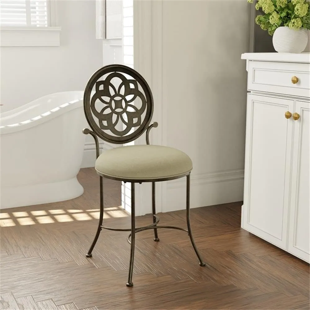 Hillsdale, Marsala Metal Vanity Stool with a Circular Geometric Back Design for Makeup Room or Bathroom, Gray