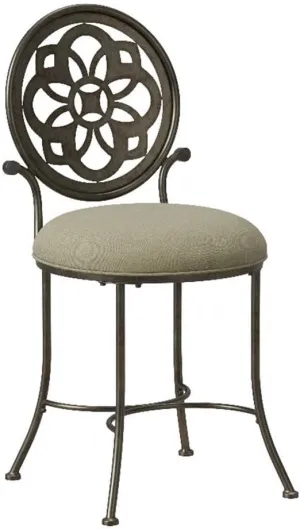 Hillsdale, Marsala Metal Vanity Stool with a Circular Geometric Back Design for Makeup Room or Bathroom, Gray