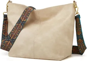 Hobo Bag for Women Crossbody Handbags Large Designer Ladies Bucket Purse PU Leather Shoulder Bags with Wide Shoulder Strap