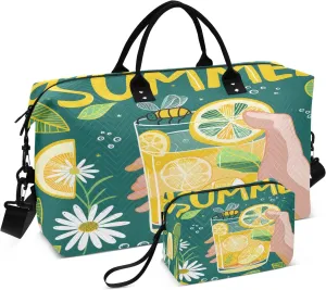 Holding A Drink Lemon Travel Duffel Bags with Toiletry Bag for Travel Gym Yoga Weekender Bag