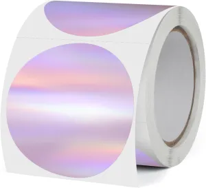 Holographic Thermal Labels 2 Inch Vinyl Round Self-Adhesive Stickers Waterproof Purple Circle Printer Decals for Name Tag DIY Logo Design 200 PCS