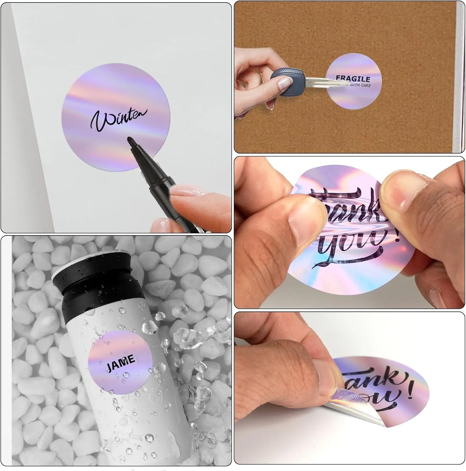 Holographic Thermal Labels 2 Inch Vinyl Round Self-Adhesive Stickers Waterproof Purple Circle Printer Decals for Name Tag DIY Logo Design 200 PCS