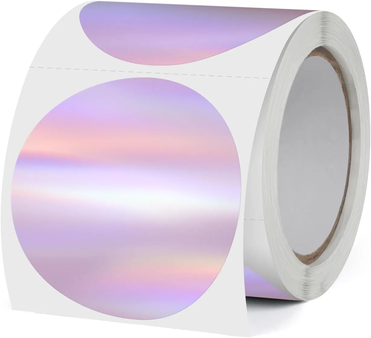 Holographic Thermal Labels 2 Inch Vinyl Round Self-Adhesive Stickers Waterproof Purple Circle Printer Decals for Name Tag DIY Logo Design 200 PCS