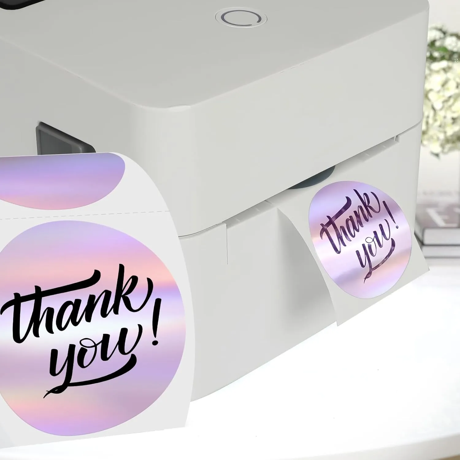 Holographic Thermal Labels 2 Inch Vinyl Round Self-Adhesive Stickers Waterproof Purple Circle Printer Decals for Name Tag DIY Logo Design 200 PCS