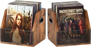 Homeiju 2 Pack Vinyl Storage, Record Crates, Metal & Wooden LP Crate