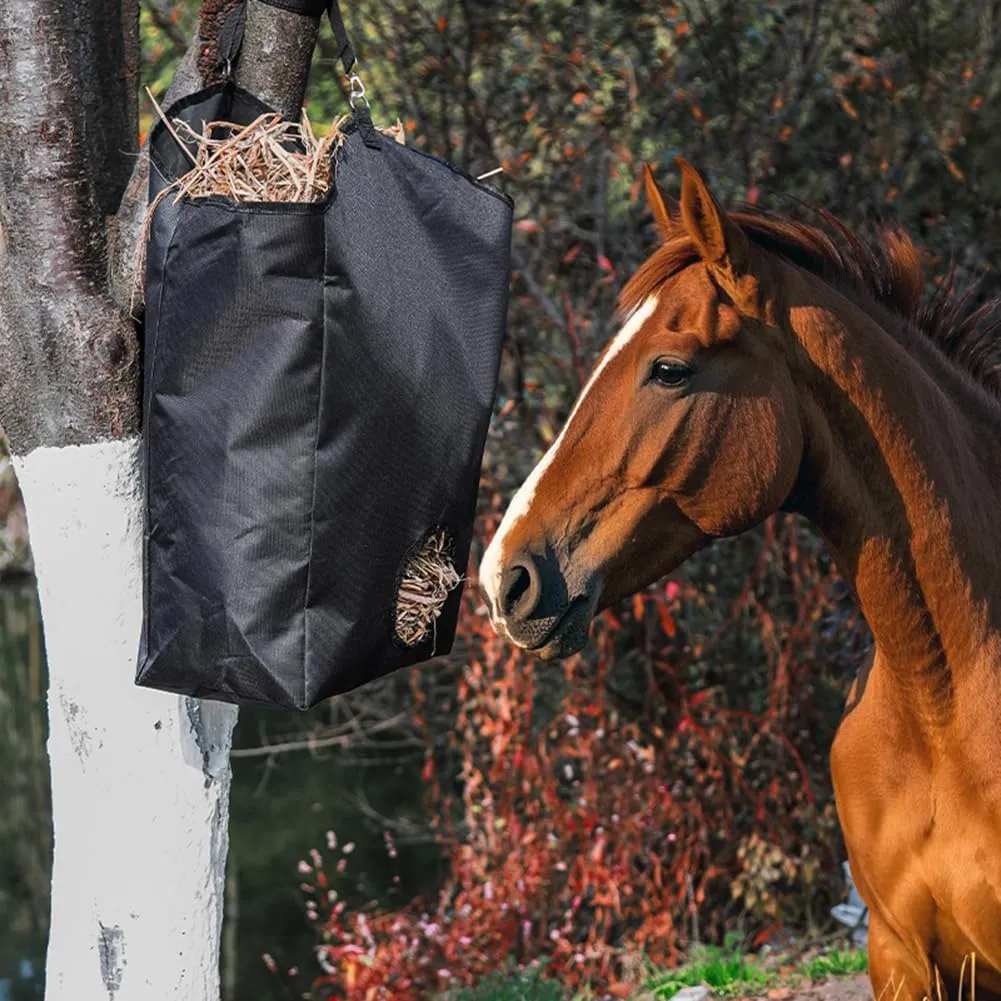 Horse Feed Bag, Mesh Slow Feeding Grain Hay Bag - Collapsible Ripstop Storage Bag Adjustable, for Pasture Trailers Training Horses (Purple,46 * 18 * 35CM)