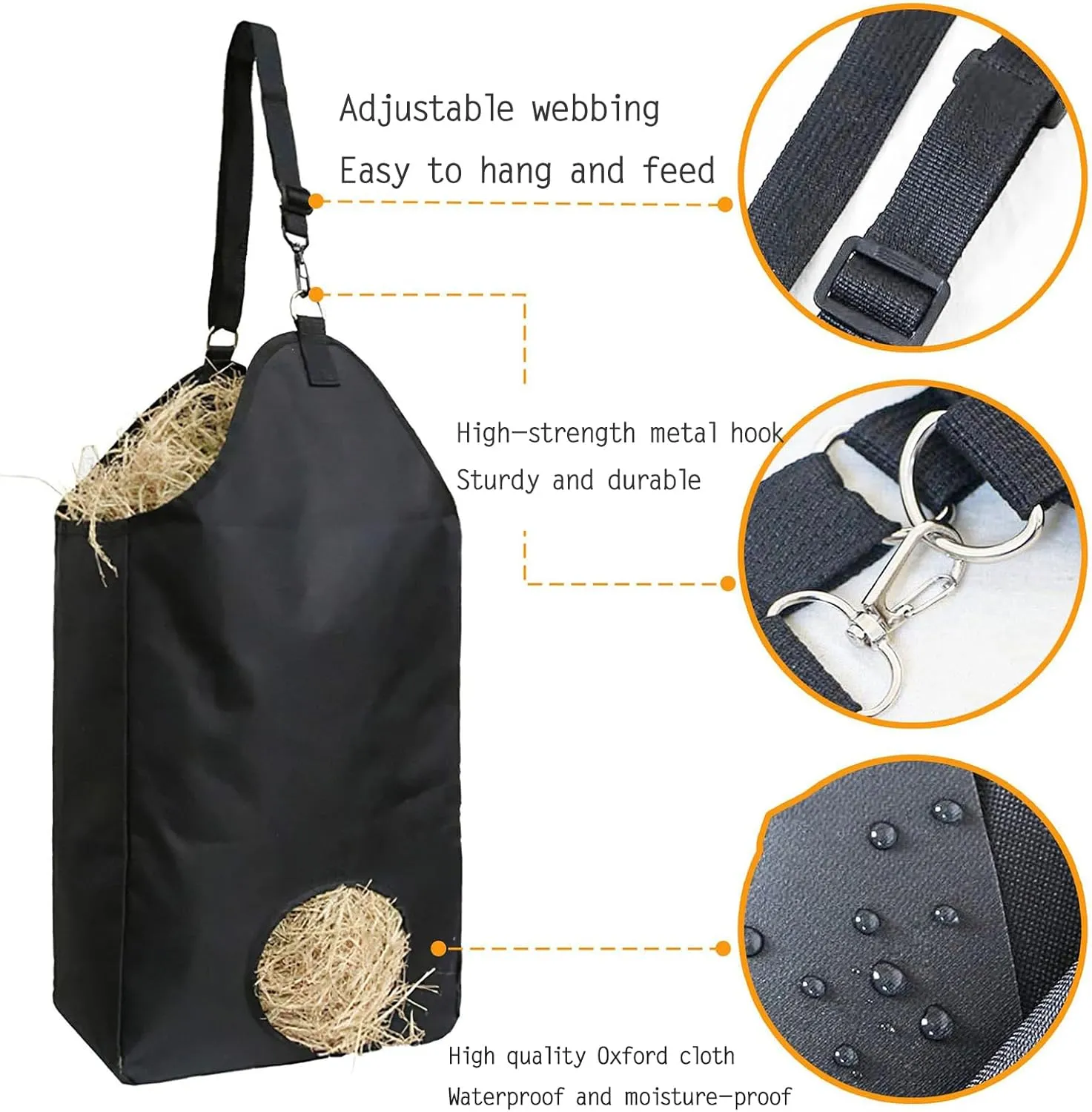 Horse Feed Bag, Mesh Slow Feeding Grain Hay Bag - Collapsible Ripstop Storage Bag Adjustable, for Pasture Trailers Training Horses (Purple,46 * 18 * 35CM)