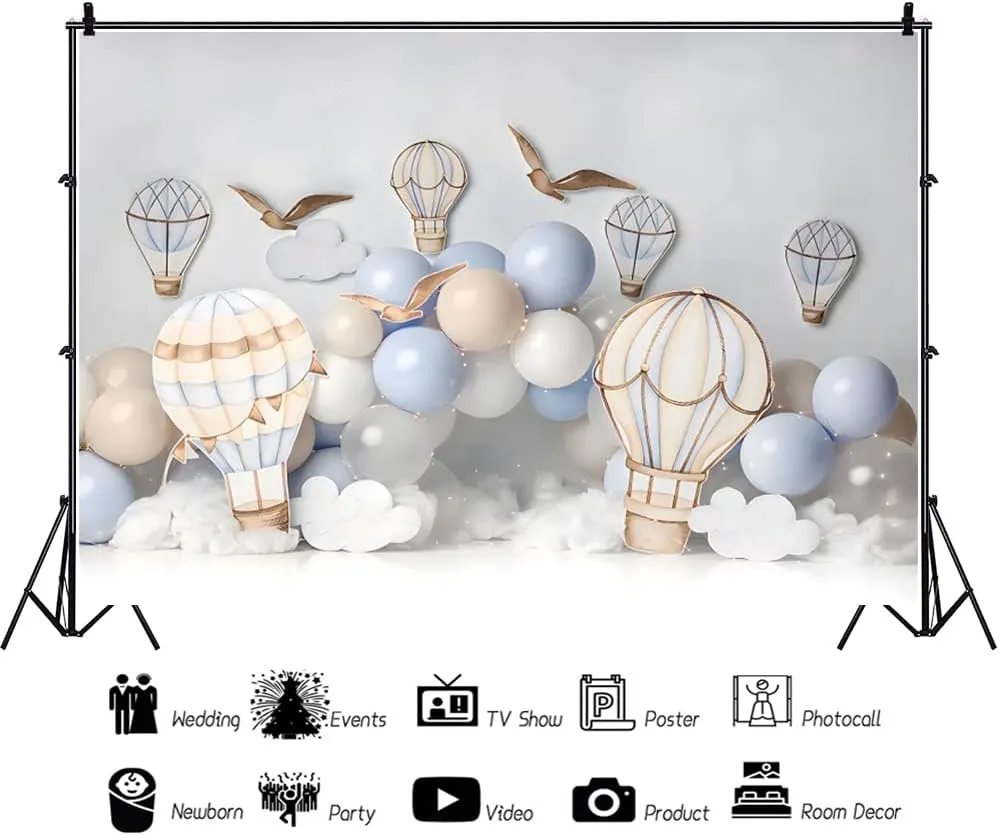 Hot Air Balloons Backdrop 7x5ft World Trip Birthday Party Decoration Adventure Baby Shower Photography Background Balloons Photos Boys Girls Birthday Pictures Backdrop Newborn Photography