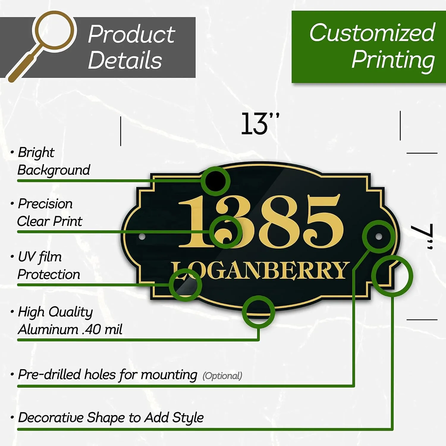 House Address Sign, House Address Plaque, Indoor/Outdoor Use, 7x12 Inch, 22 Colors, Reflective Option, USA Made by My Sign Center (Victorian)