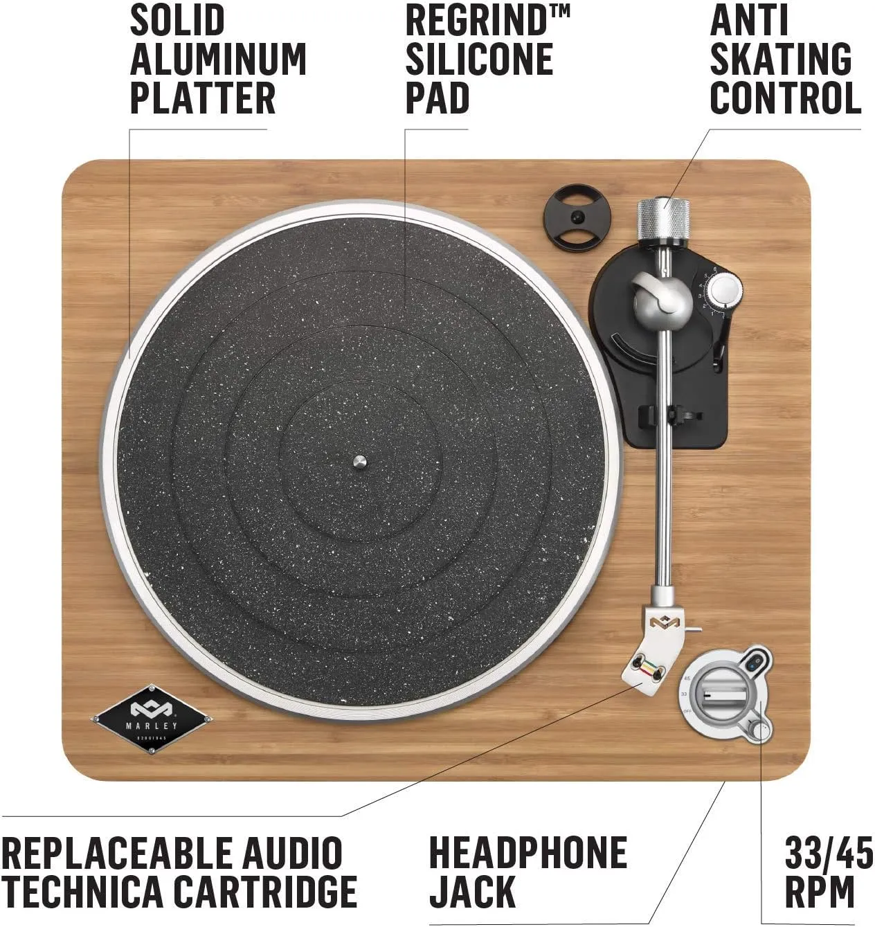 House of Marley Stir It Up Wireless Turntable: Vinyl Record Player with Wireless Bluetooth Connectivity, 2 Speed Belt, Built-in Pre-Amp, and Sustainable Materials