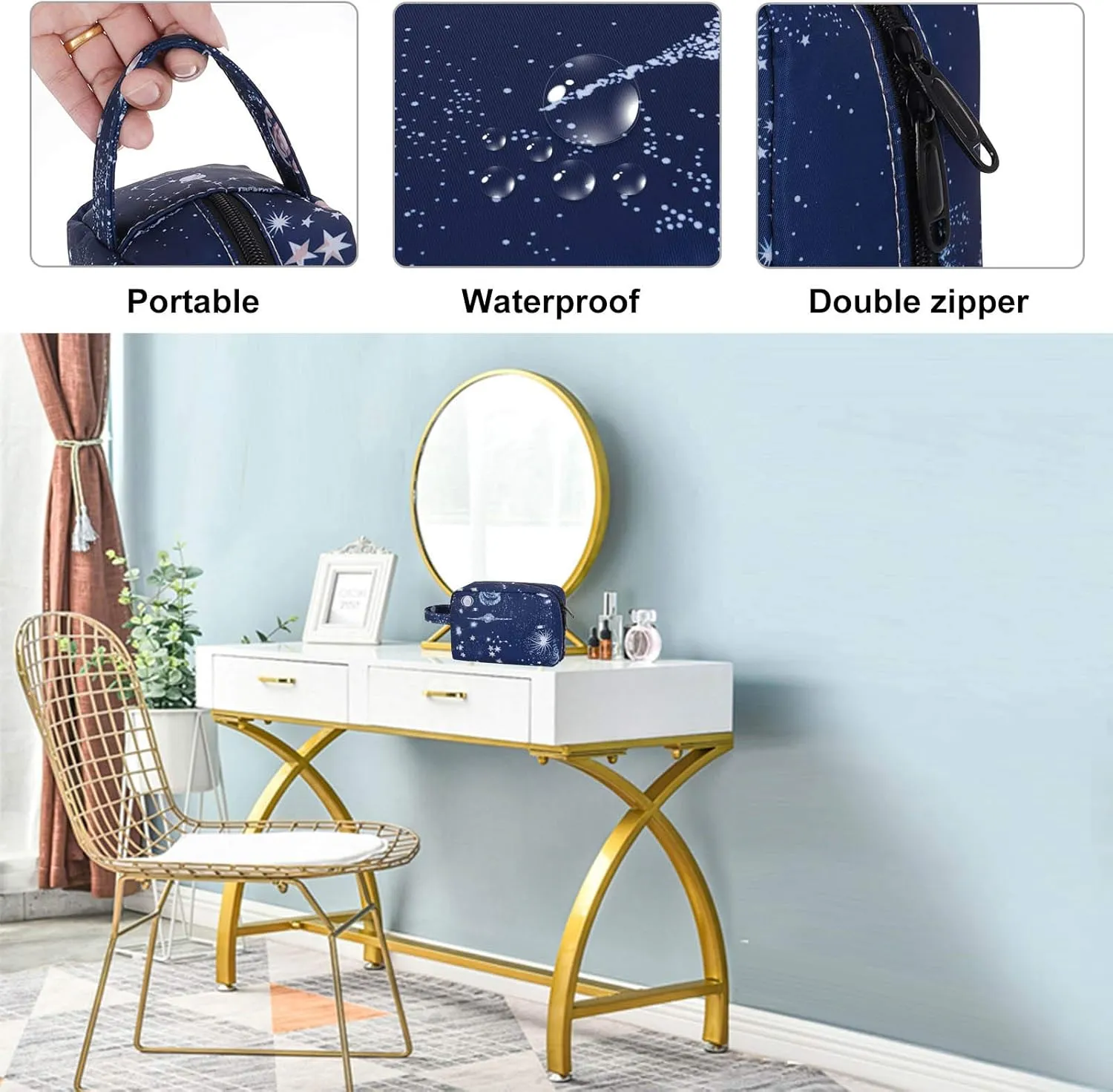 HUA ANEGL Floral Cosmetic Bag - Travel Toiletry Cosmetic Bags for Women Zipper Makeup Pouch Purse Cosmetic Bag Organizer Case